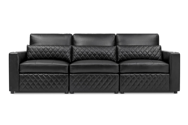 Valencia Pisa Top Grain Nappa 11000 Leather Lounge Sectional Sofa, Three Seats, Black