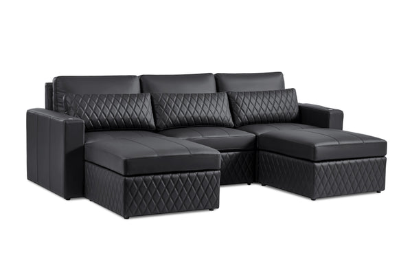 Valencia Pisa Ultimate Nappa 20000 Leather Lounge Sectional Sofa, Three Seats with 2 Ottomans, Black