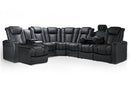Valencia Tuscany Multimedia Sectional Leather Home Theater Seating Powered Chaise Left & Dropdown Center Right, Black