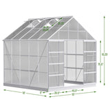 [10X10FT] Premium Outdoor Aluminum Walk-In Greenhouse With Polycarbonate Panels & Sliding Doors (94638275)