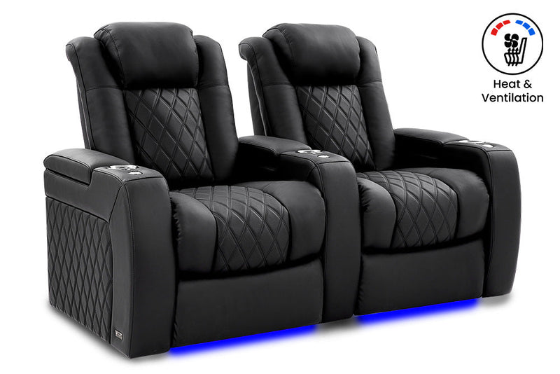 Valencia 2025 New Tuscany Ultimate Luxury Heat & Ventilation Leather Home Theater Seating Row of 2, Onyx