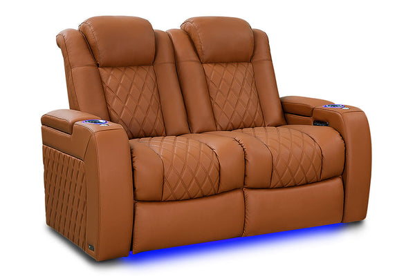 Valencia 2025 New Tuscany Ultimate Luxury Leather Home Theater Seating Row of 2 Loveseat, Royal Cognac