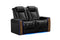 Valencia 2025 New Tuscany Executive Heat & Massage Leather Home Theater Seating Row of 2 Loveseat, Midnight Black