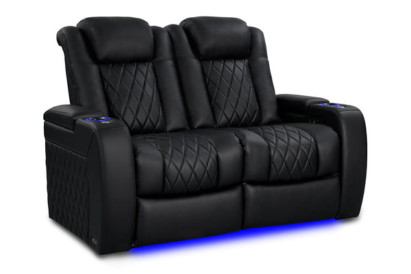 Valencia Tuscany Vegan Leather Home Theater Seating Row of 2 Loveseat, Deep Indigo