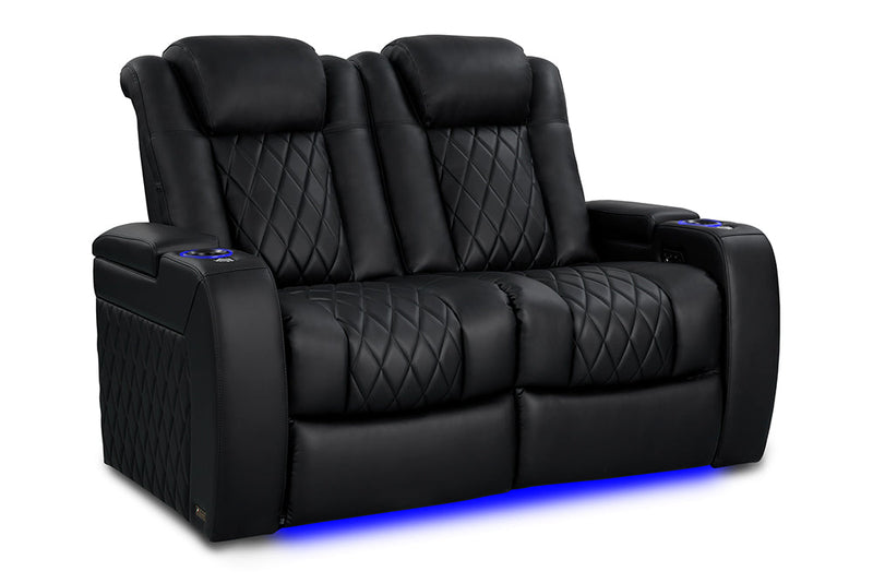 Valencia Tuscany Vegan Leather Home Theater Seating Row of 2 Loveseat, Deep Indigo