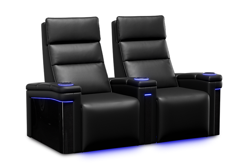 Valencia 2025 New Monza Leather Home Theater Seating With Carbon Fiber Panel Row of 2, Black