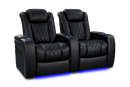 Valencia 2025 New Tuscany Heat & Massage Leather Home Theater Seating Row of 2, Midnight Black