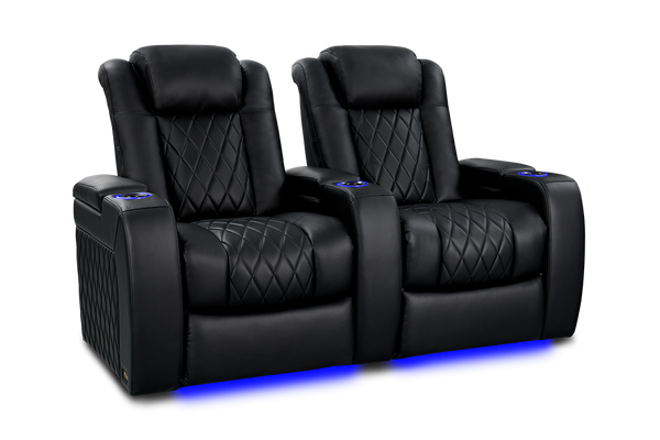 Valencia 2025 New Tuscany Heat & Massage Leather Home Theater Seating Row of 2, Midnight Black