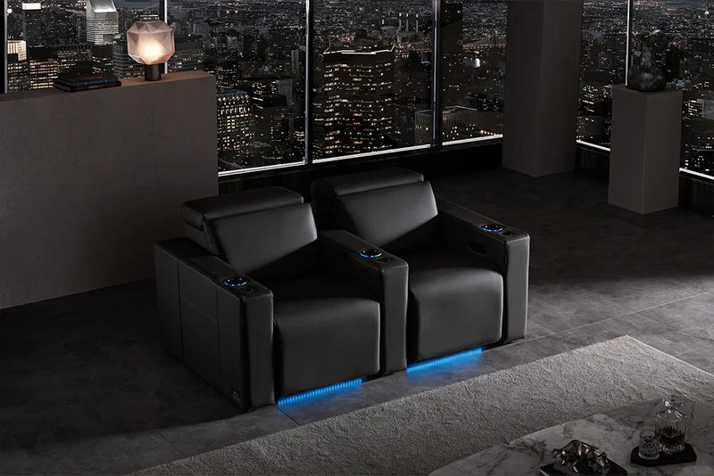 Valencia Barcelona Ultimate Leather Home Theater Seating Row of 4 Loveseat Center, Graphite