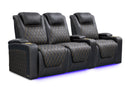Valencia 2025 New Oslo Ultimate Luxury Leather Home Theater Seating Row of 3 Loveseat Left, Onyx with Gold Stitching