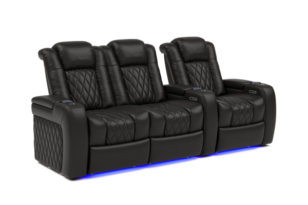 Valencia 2025 New Tuscany Leather Home Theater Seating Row of 3 Loveseat Left, Midnight Black