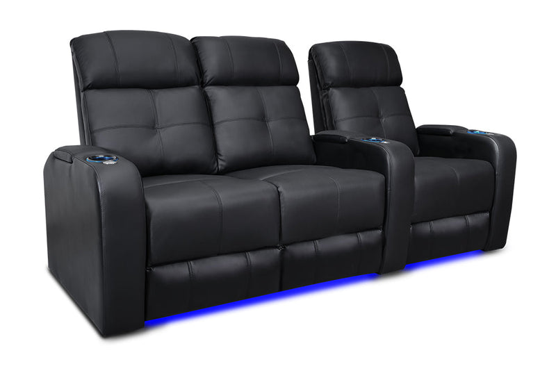 Valencia Verona Leather Home Theater Seating Row of 3 Loveseat Left, Black
