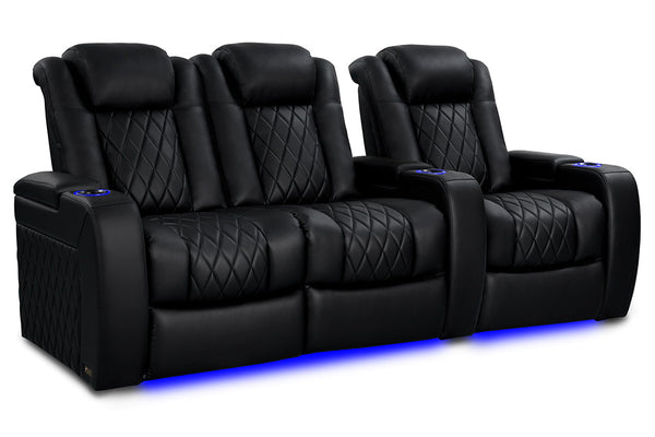 Valencia 2025 New Tuscany Heat & Massage Leather Home Theater Seating Row of 3 Loveseat Left, Midnight Black