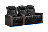 Valencia 2025 New Tuscany Executive Heat & Massage Leather Home Theater Seating Row of 3 Loveseat Right, Midnight Black