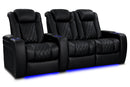 Valencia 2025 New Tuscany Heat & Massage Leather Home Theater Seating Row of 3 Loveseat Right, Midnight Black