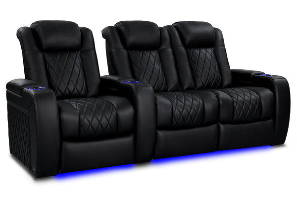 Valencia 2025 New Tuscany Heat & Massage Leather Home Theater Seating Row of 3 Loveseat Right, Midnight Black