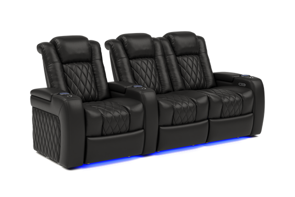 Valencia 2025 New Tuscany Leather Home Theater Seating Row of 3 Loveseat Right, Midnight Black