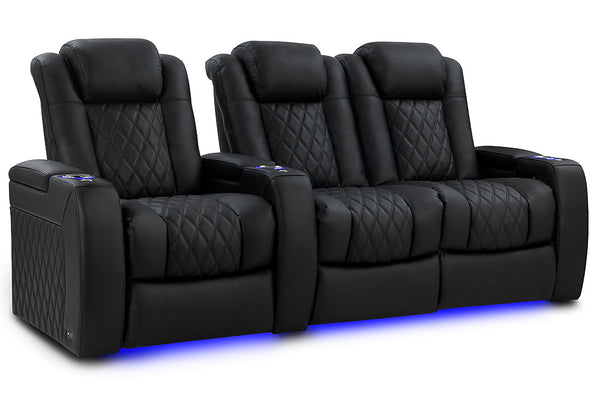 Valencia 2025 New Tuscany Luxury Leather Home Theater Seating Row of 3 Loveseat Right, Onyx
