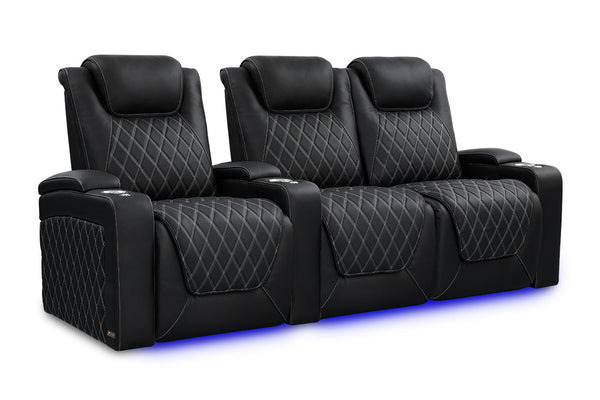 Valencia 2025 New Oslo Ultimate Luxury Leather Home Theater Seating Row of 3 Loveseat Right, Onyx with Silver Stitching