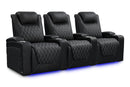 Valencia 2025 New Oslo Ultimate Luxury Leather Home Theater Seating Row of 3, Onyx with Silver Stitching