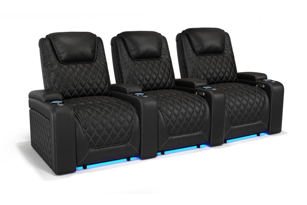 Valencia 2025 New Oslo Leather Home Theater Seating Row of 3, Midnight Black