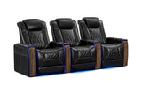 Valencia 2025 New Tuscany Executive Heat & Massage Leather Home Theater Seating Row of 3, Midnight Black