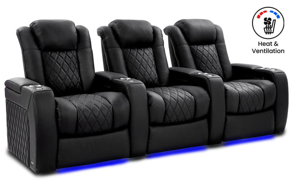 Valencia 2025 New Tuscany Ultimate Luxury Heat & Ventilation Leather Home Theater Seating Row of 3, Onyx