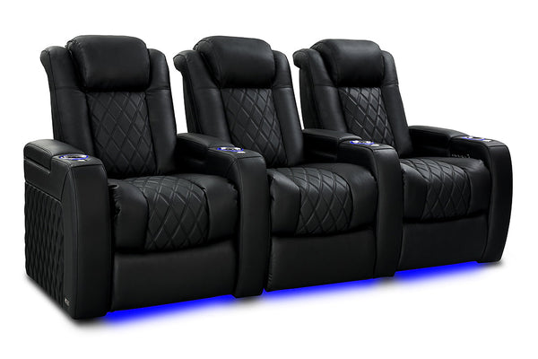Valencia 2025 New Tuscany Slim Ultimate Luxury Leather Home Theater Seating Row of 3, Onyx