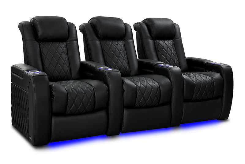 Valencia 2025 New Tuscany Slim Ultimate Luxury Leather Home Theater Seating Row of 3, Onyx