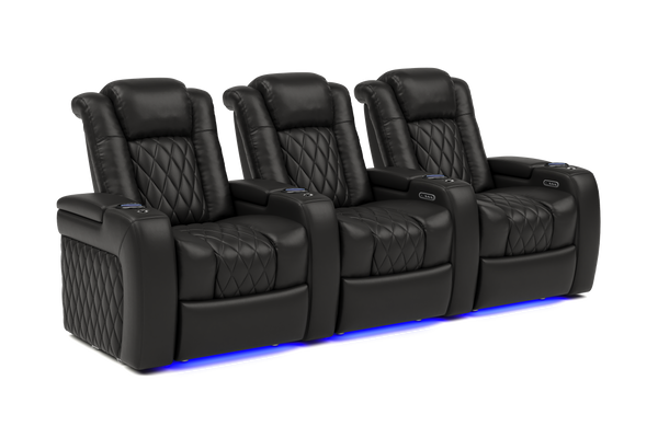 Valencia 2025 New Tuscany Leather Home Theater Seating Row of 3, Midnight Black