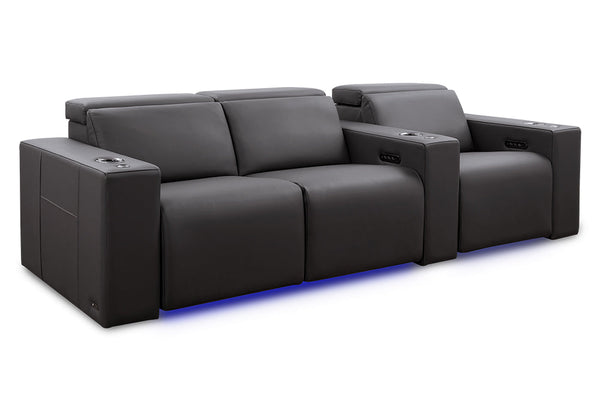 Valencia 2025 New Barcelona Grand Ultimate Leather Home Theater Seating Row of 3 Loveseat Left, Graphite