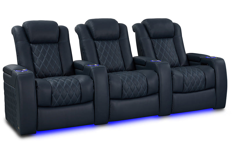 Valencia 2025 New Tuscany Luxury Leather Home Theater Seating Row of 3, Moonlight Blue