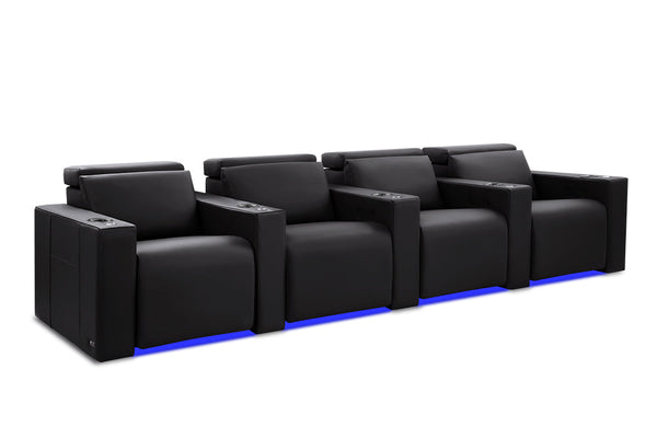 Valencia Barcelona Leather Home Theater Seating Row of 4, Midnight Black