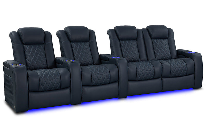 Valencia 2025 New Tuscany Luxury Leather Home Theater Seating Row of 4 Loveseat Right, Moonlight Blue