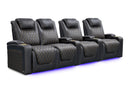 Valencia 2025 New Oslo Ultimate Luxury Leather Home Theater Seating Row of 4 Loveseat Left, Onyx with Gold Stitching