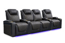 Valencia 2025 New Oslo Ultimate Luxury Leather Home Theater Seating Row of 4 Loveseat Center, Onyx with Gold Stitching