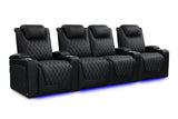 Valencia 2025 New Oslo Ultimate Luxury Leather Home Theater Seating Row of 4 Loveseat Center, Onyx with Silver Stitching