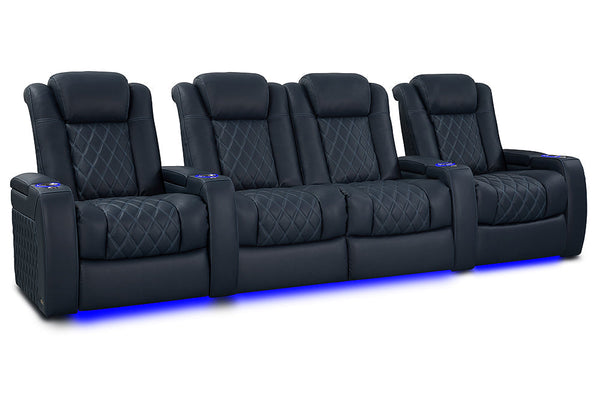 Valencia 2025 New Tuscany XL Luxury Leather Home Theater Seating Row of 4 Loveseat Center, Moonlight Blue