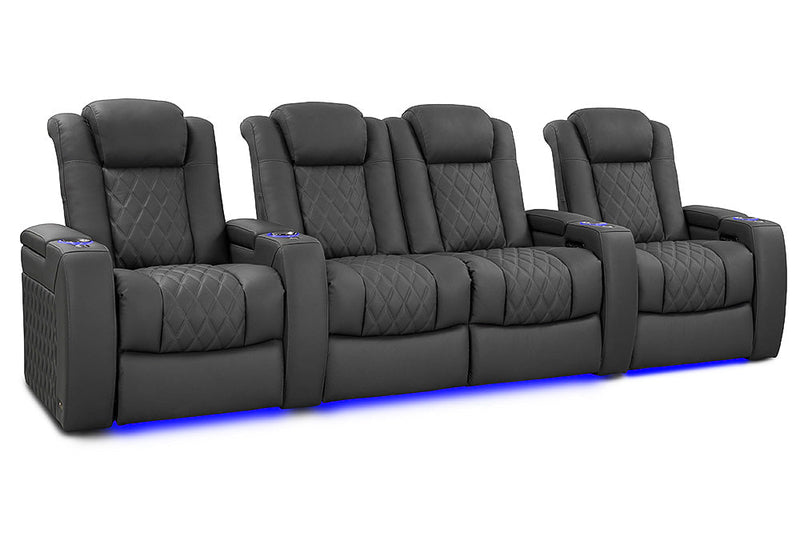Valencia 2025 New Tuscany Luxury Leather Home Theater Seating Row of 4 Loveseat Center, Graphite