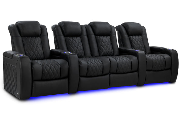 Valencia 2025 New Tuscany Luxury Leather Home Theater Seating Row of 4 Loveseat Center, Onyx