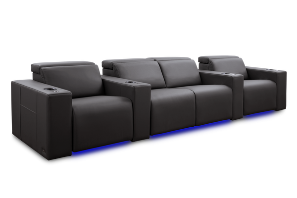 Valencia Barcelona Grand Leather Home Theater Seating Row of 4 Loveseat Center, Charcoal Grey