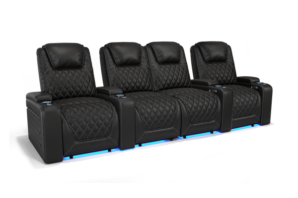 Valencia 2025 New Oslo Leather Home Theater Seating Row of 4 Loveseat Center, Midnight Black