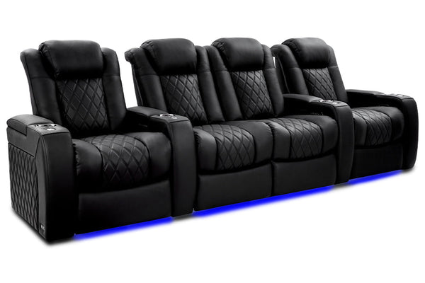 Valencia 2025 New Tuscany XL Ultimate Luxury Leather Home Theater Seating Row of 4 Loveseat Center, Onyx