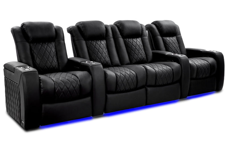 Valencia 2025 New Tuscany XL Ultimate Luxury Leather Home Theater Seating Row of 4 Loveseat Center, Onyx