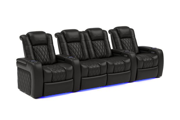 Valencia 2025 New Tuscany Leather Home Theater Seating Row of 4 Loveseat Center, Midnight Black