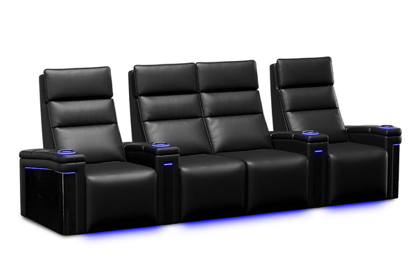 Valencia 2025 New Monza Leather Home Theater Seating With Carbon Fiber Panel Row of 4 Loveseat Center, Black