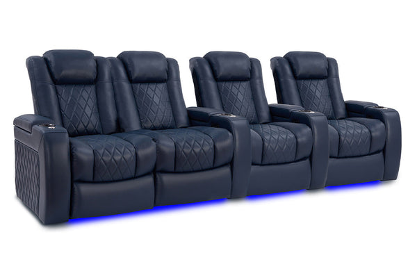 Valencia Tuscany Leather Home Theater Seating Row of 4 Loveseat Left, Navy Blue