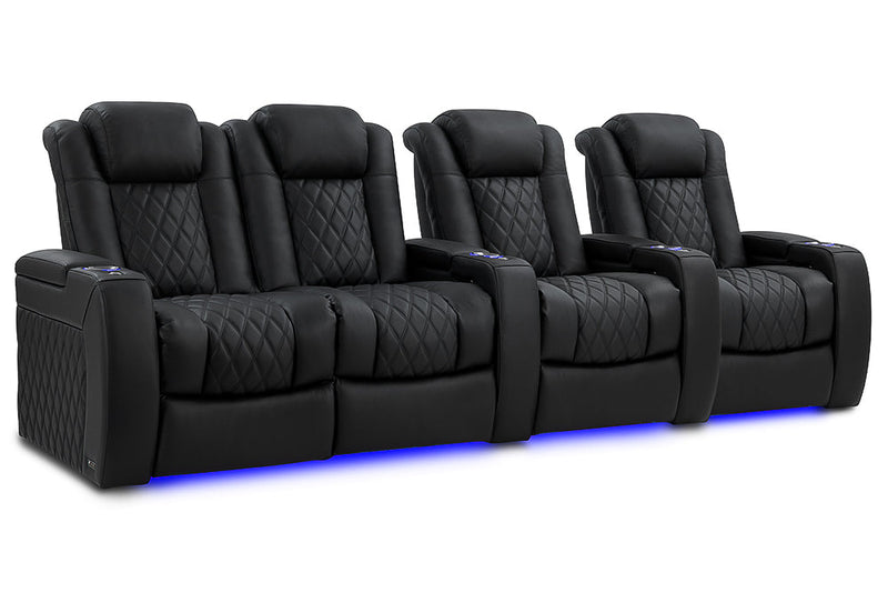 Valencia 2025 New Tuscany Luxury Leather Home Theater Seating Row of 4 Loveseat Left, Onyx