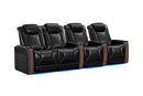 Valencia 2025 New Tuscany Executive Heat & Massage Leather Home Theater Seating Row of 4 Loveseat Left, Midnight Black