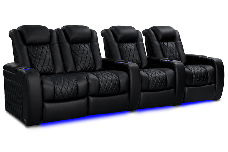 Valencia 2025 New Tuscany Heat & Massage Leather Home Theater Seating Row of 4 Loveseat Left, Midnight Black